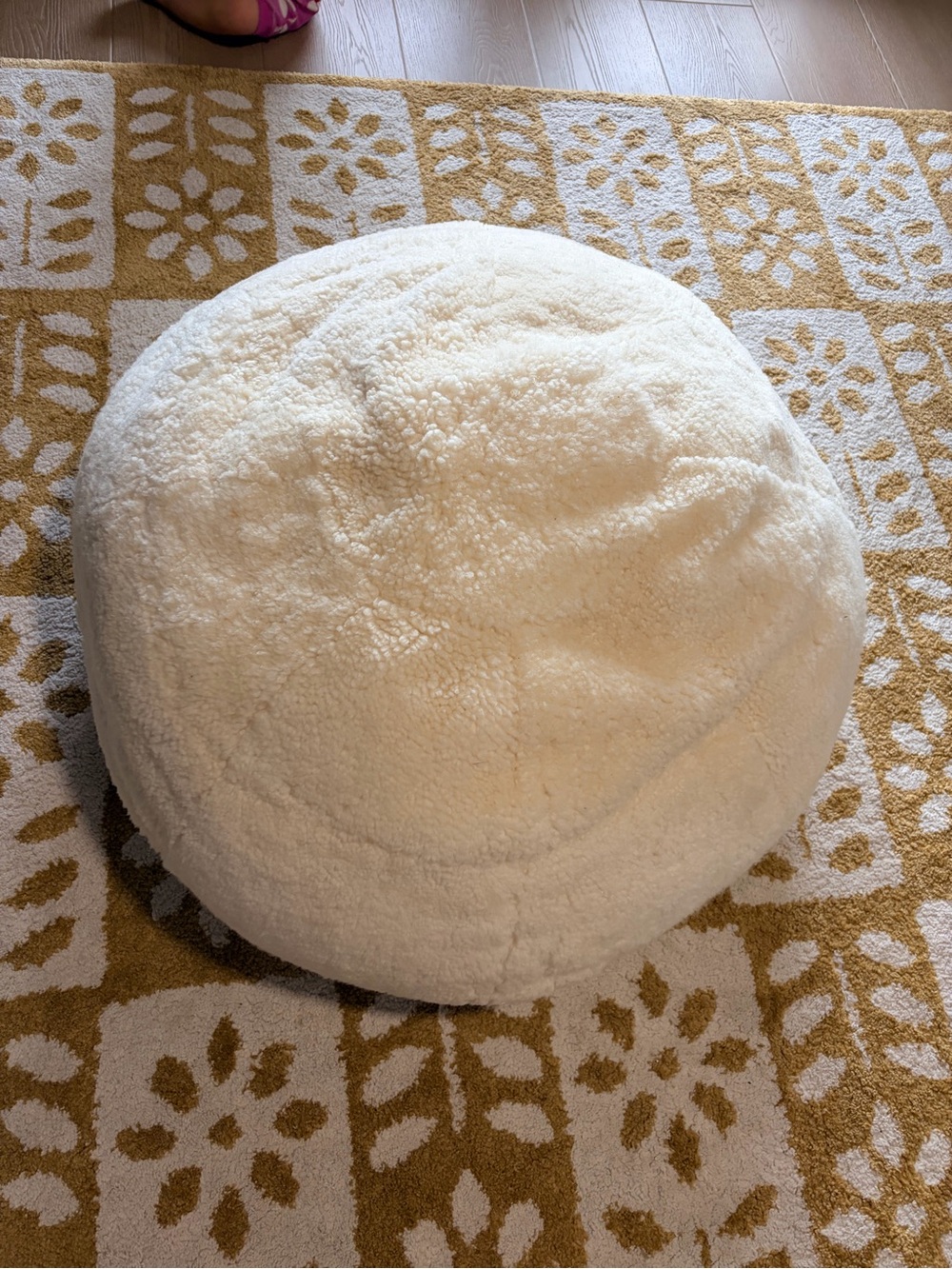 Crate and Barrel Kids Cream Round Sherpa Pouf Floor Cushion